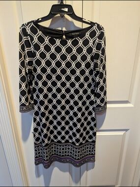 White House Black Market Black & White Geometric Midi Dress